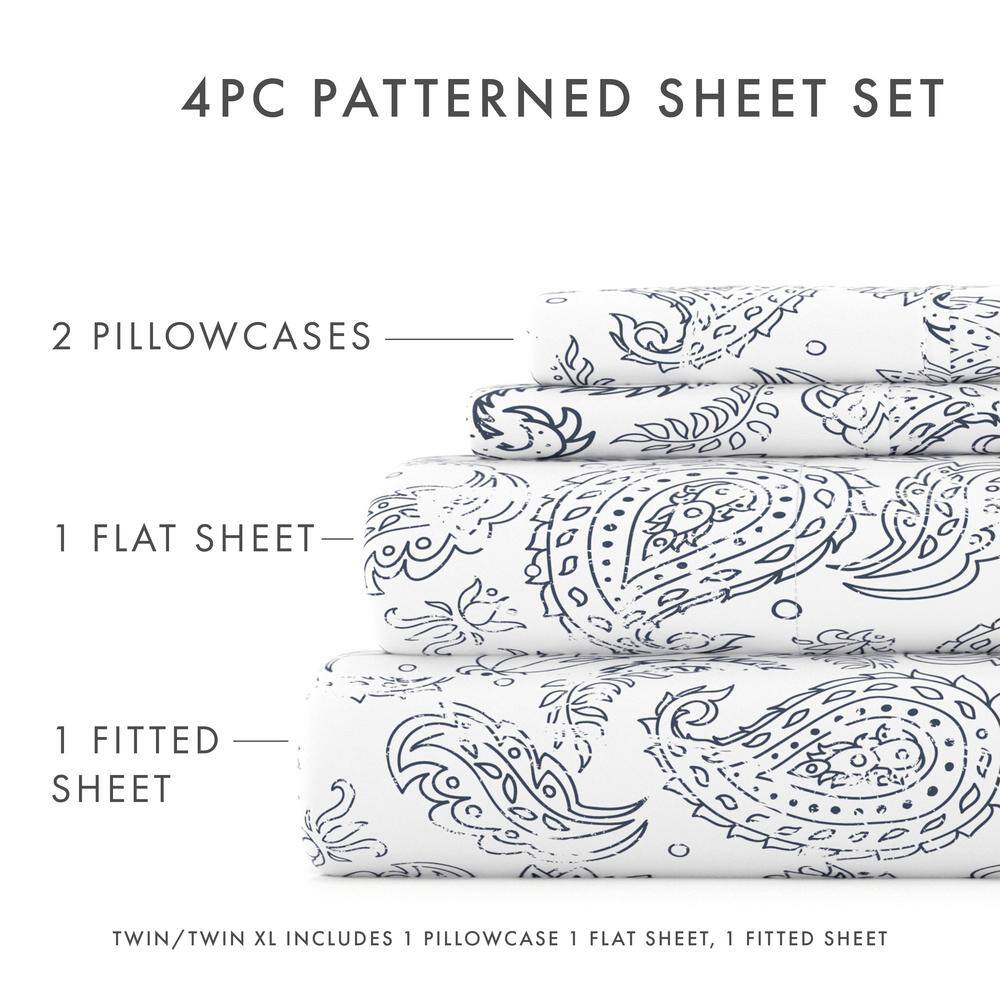 Navy Floral Microfiber Full Sheet Set with Deep Pockets