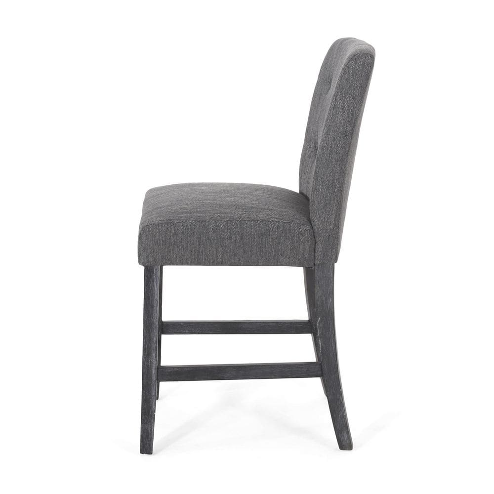 Charcoal and Gray Extra Tall Button Tufted Wood Counter Stools, Set of 2