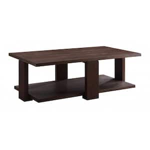 Amelia 28 in. Walnut Rectangle Particle Board Coffee Table with Shelves