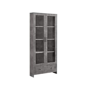 Home Source Display Storage Cabinet in Cement with Glass Doors