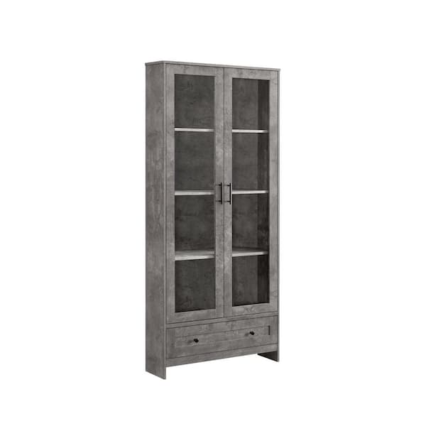 Home Source Industries Home Source Display Storage Cabinet in Cement with Glass Doors