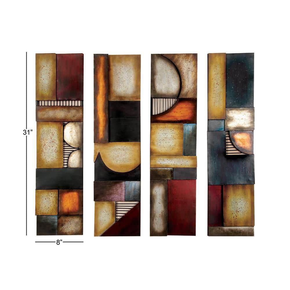 Gold and Multicolor Metal Geometric Wall Sculpture Set of 4