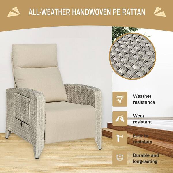 Gray Wicker Outdoor Chaise Lounge Chair Patio Recliner with