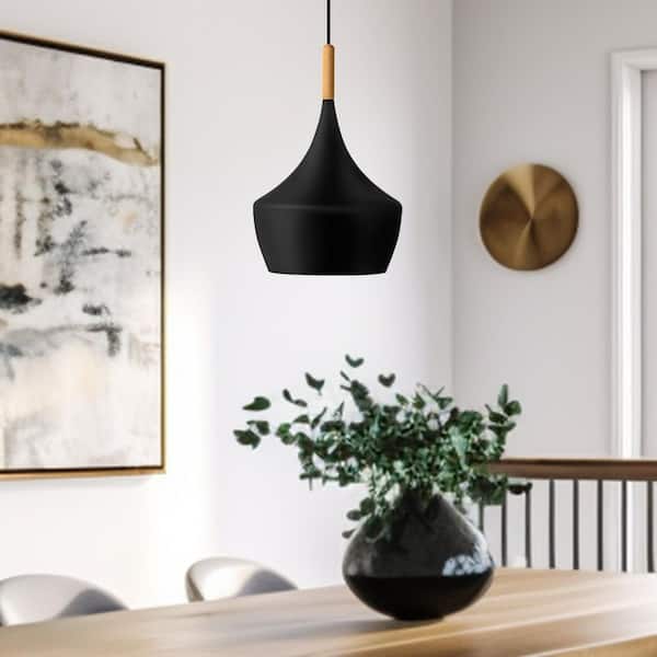 Briignite 60-Watt 1-Light Matte Black Cone Pendant Light with