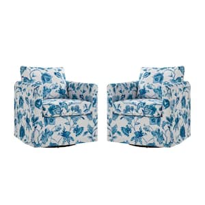 Benjamin Turquoise Modern Slipcovered Upholstered Swivel Chair Set of 2