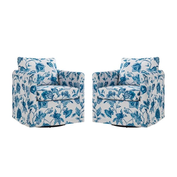 JAYDEN CREATION Benjamin Turquoise Modern Slipcovered Upholstered Swivel Chair Set of 2