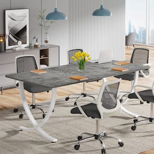 Halseey 63 in. Rectangular Gray Wood Computer Desk with Gold Metal Legs, Modern Study Writing Table Conference Table