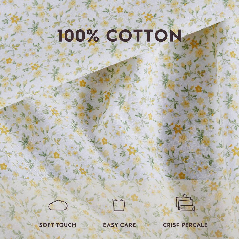 Twin White Cotton Percale Printed Sheet Set