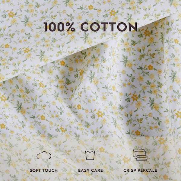 Laura Ashley Evie 3-Piece Yellow Cotton Twin XL Sheet Set USHSA01224396 ...