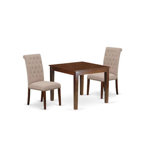 East West Furniture 3-Piece Mahogany Finish Square Solid Wood Top Dining Table Set