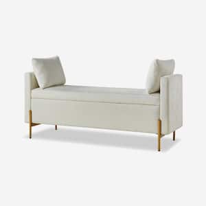 Claudius Modern Ivory Upholstered Flip Top Storage Bench with Arms and Adjustable Storage Space