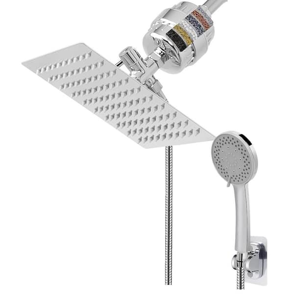 Lukvuzo 5-Spray High Pressure Fixed and  Dual Handheld Wall Mounted 1.8 GPM Chrome with Rain Shower Head and Filter Replacement
