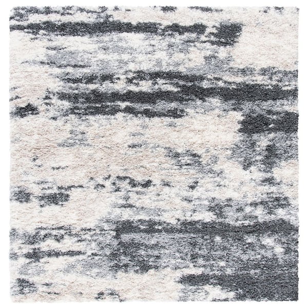 Fontana Shag 10 ft. x 10 ft. Gray/Ivory Distressed Square Area Rug