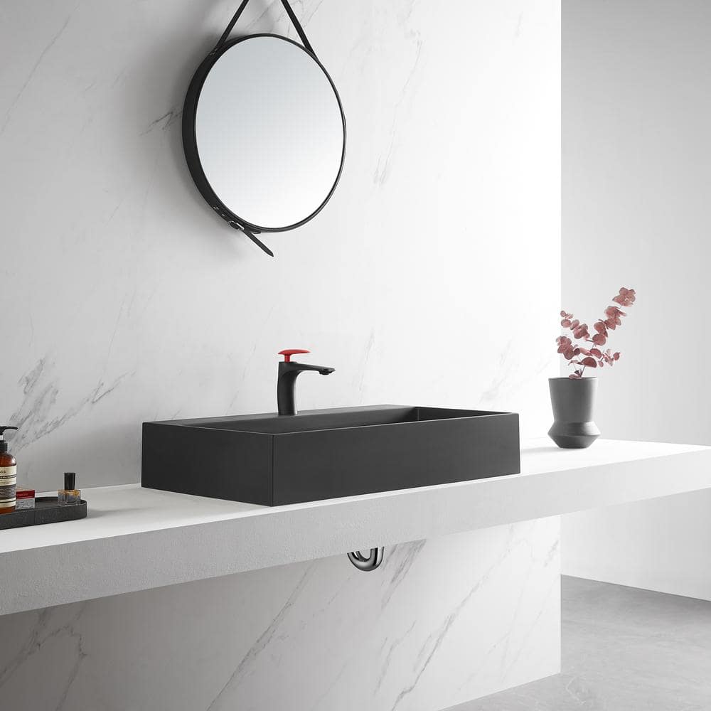 Matte Black Granite Wall-Mount Square Bathroom Sink
