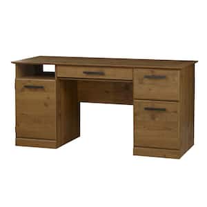 Austin 60 in. Rectangular Old Pine Wood 3-Drawers Writing Desk with Shelves and Storage