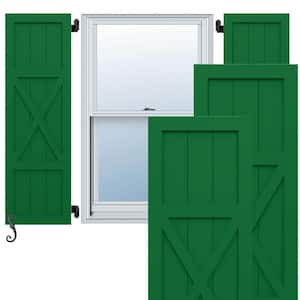 EnduraCore Center X-Board Farmhouse 18-in W x 79-in H Board and Batten Composite Shutters Pair in Viridian Green