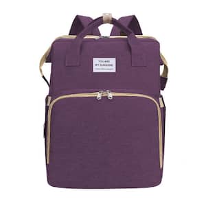15.75 in. Purple Backpack Large Capacity Oxford Cloth Baby Bag Backpack with Expandable Crib/Diaper Pad Area