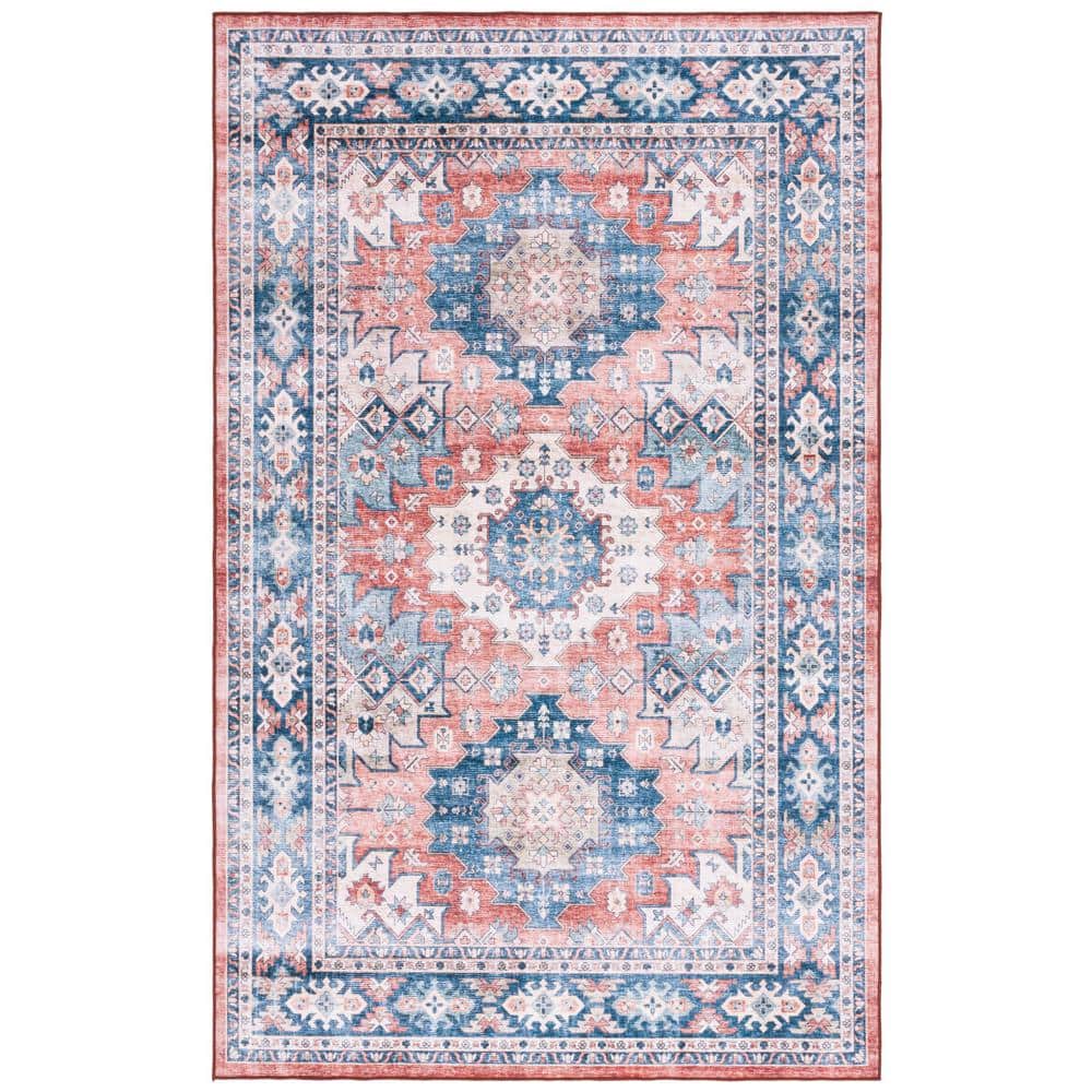 SAFAVIEH Arizona Blue/Rust 6 ft. x 9 ft. Distressed Border Ornate