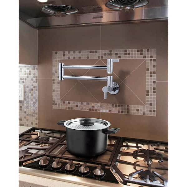 Wall Mounted Pot Filler with Dual-Handle in Chrome