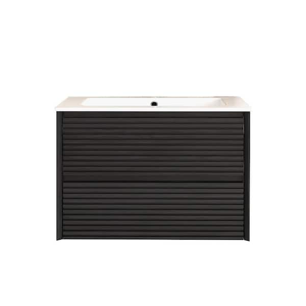 30 in. W x 18 in. D x 20 in. H Single Sink Wall-Mounted Bath Vanity in Dark Oak with White Ceramic Top