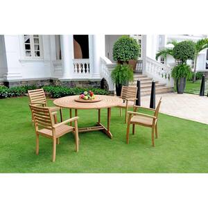 Ambre 5-Piece Teak Round Outdoor Dining Set with Lazy Susan