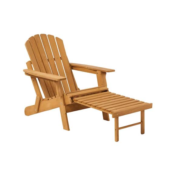Outdoor Wooden Folding Adirondack Chair with Retractable Ottoman, Pre-Assembled BackRest and SeatBoard, Wood Patio Chair