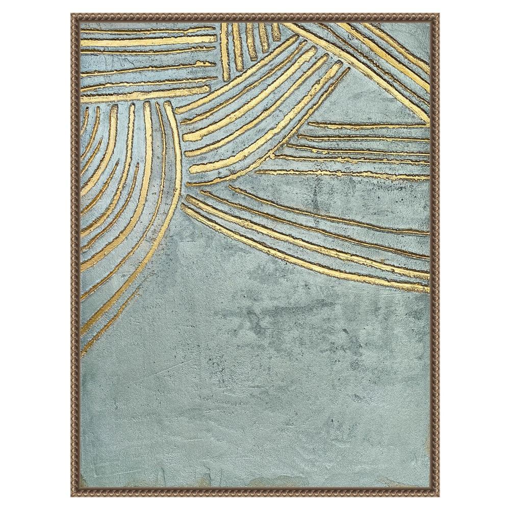 Gold and Blue Abstract Canvas Framed Wall Art