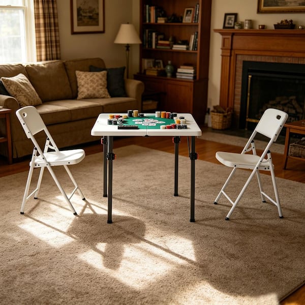 HDX Metal Frame White/White Resin Seat Indoor/Outdoor Folding