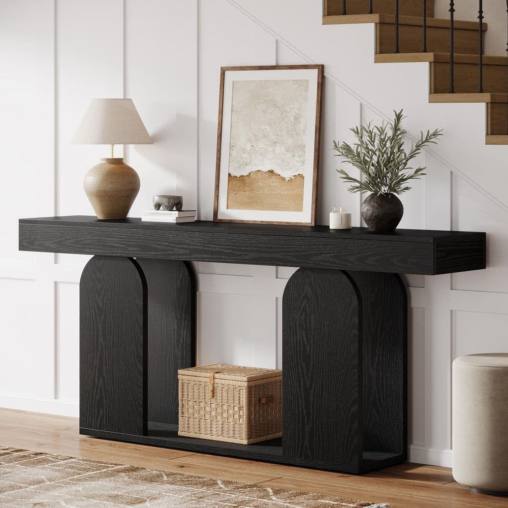 BYBLIGHT Turrella 70.87 in. 2-Tier Rustic Modern Entry Way Table with ...