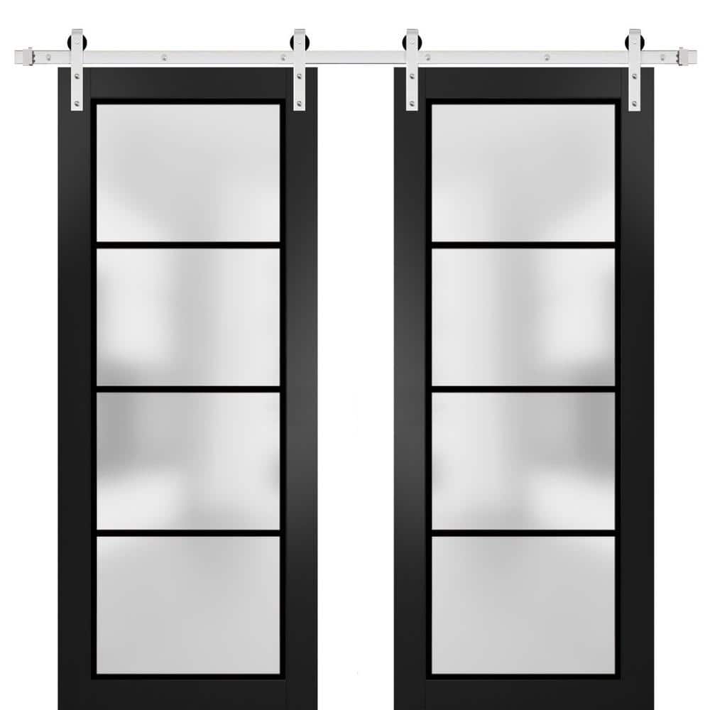 32 in. x 84 in. 2 Panel Frosted Glass Black Matte Solid Wood Sliding Barn Door with Hardware Kit price history on PriceWatchPro