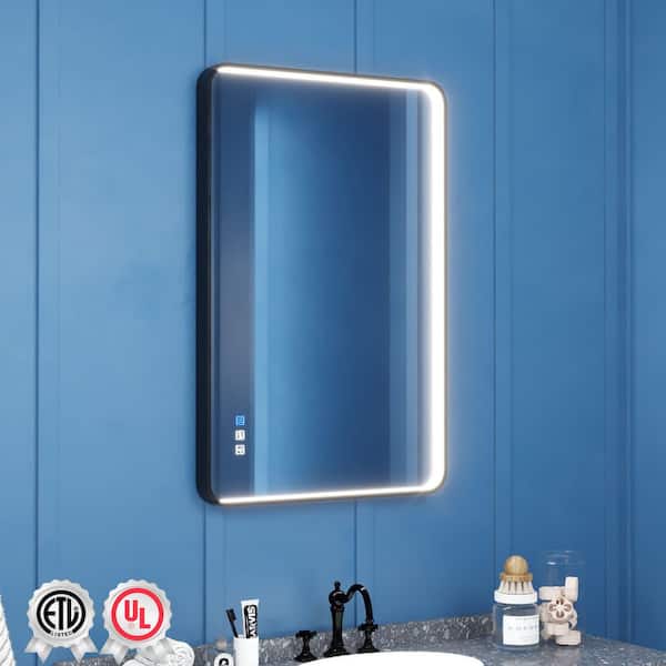 waterpar Frame Light 36 in. W x 24 in. H Rectangular Aluminum Framed Anti-Fog LED Wall Bathroom Vanity Mirror in Black