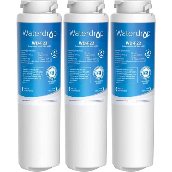 Waterdrop Refrigerator Water Filter Replacement For GE MSWF 101820A 101821B RWF1500A NSF 42and372 Certified (3-Pack )
