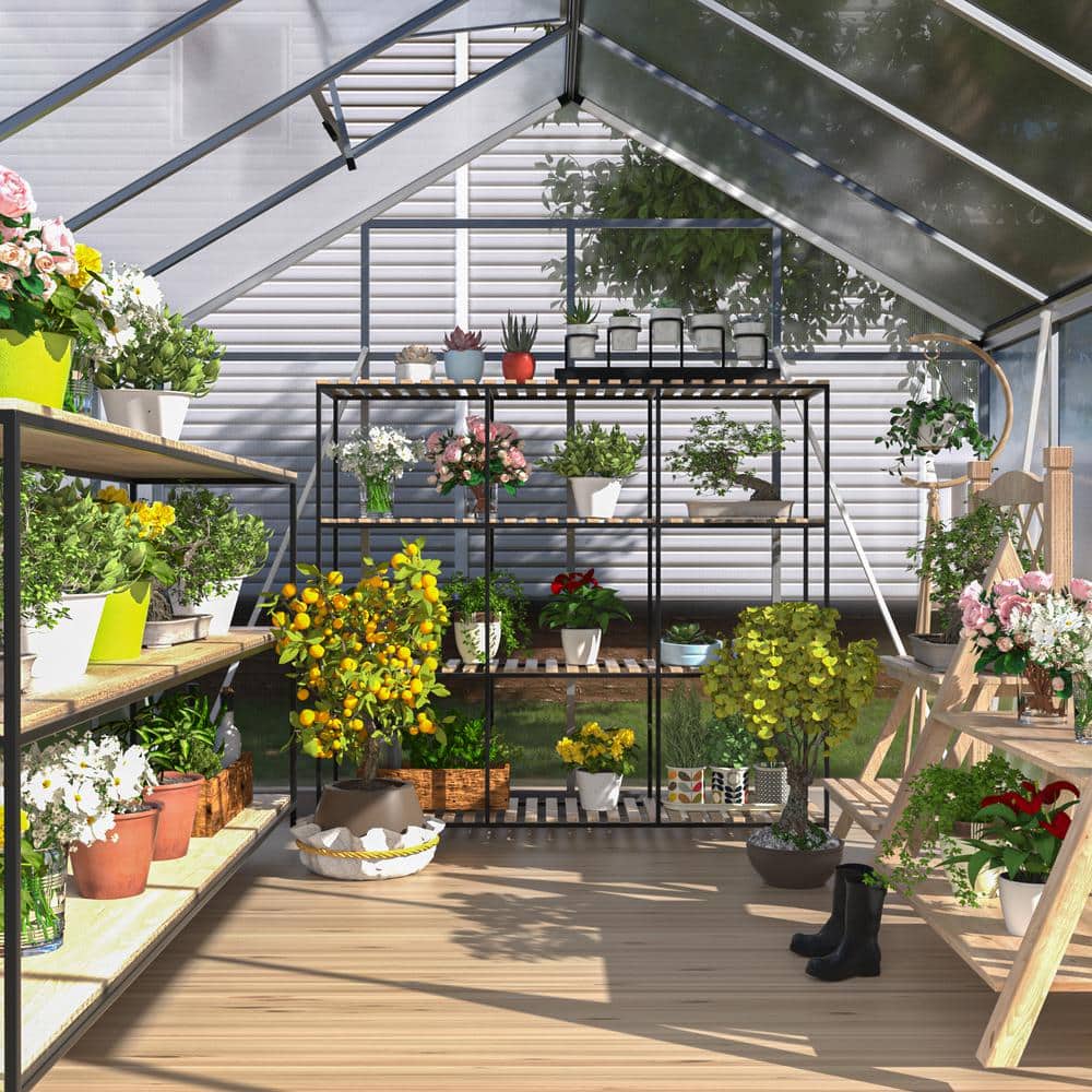 8' x 10' Transparent Aluminum Walk-In Greenhouse with Adjustable Windows
