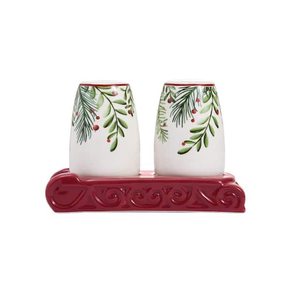 Santa On The Way Ceramic Salt and Pepper Shakers, Hand-Painted Christmas Sleigh Design, Dishwasher Safe Table Decor