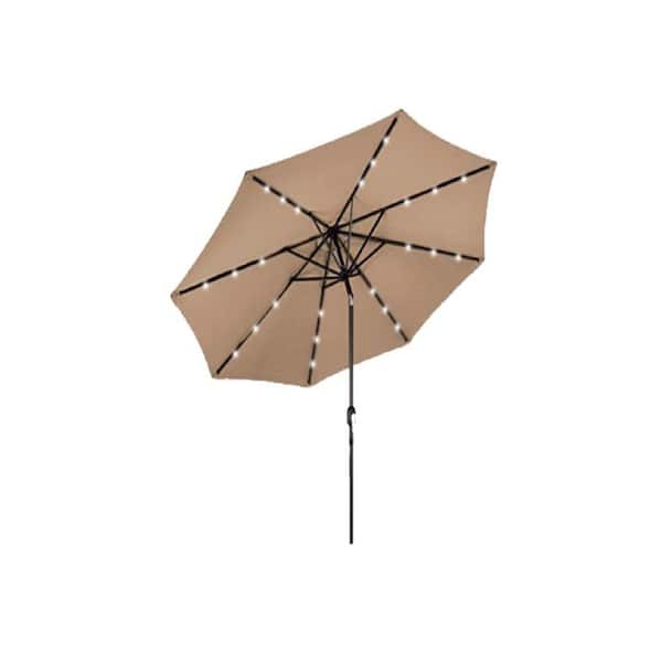 Hiland 10 ft. Solar Patio Umbrella with LED Lights in Tan