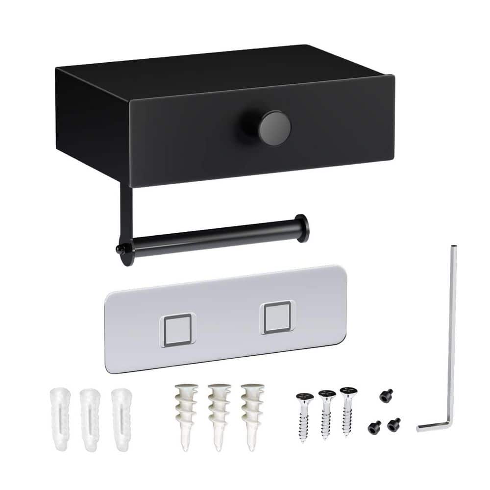 Wall-Mount Toilet Paper Holder in Matte Black with Drawer, Self Adhesive Toilet Paper Roll Holder with Storage price history on PriceWatchPro