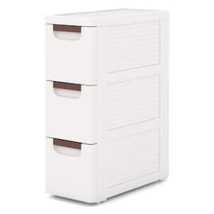 White 22.5 in. Narrow Rolling Storage Cabinet with 3-Drawer Pull Handles Built-in Wheels