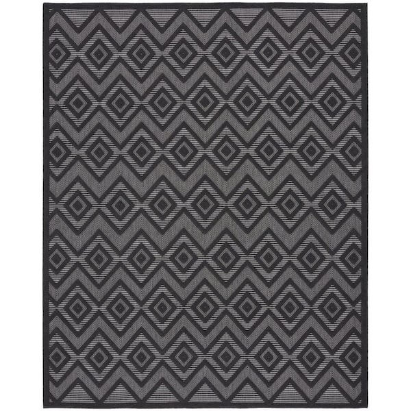 Black 8 ft. x 10 ft. Woven Abstract Polyester Rectangle Indoor/Outdoor Area Rug