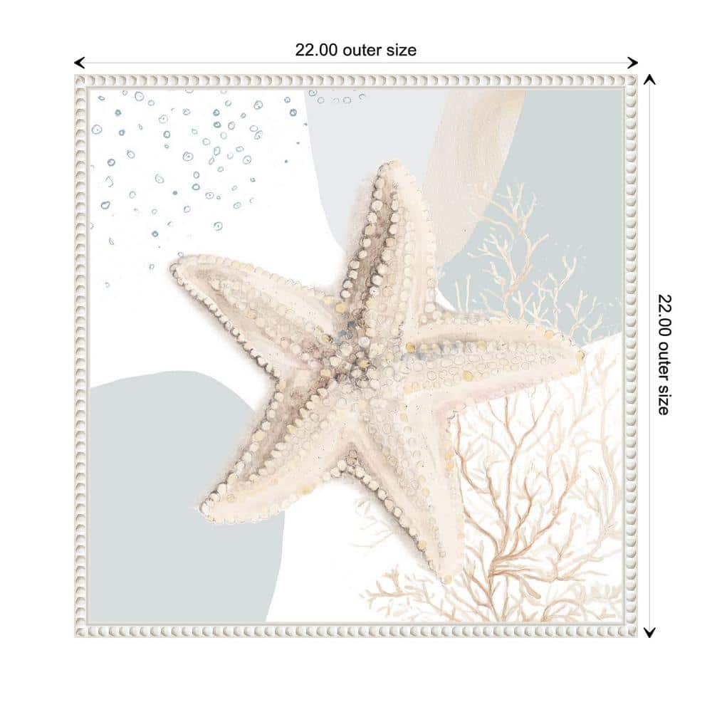 Ocean Oasis Starfish Coastal Canvas Wall Art with White Frame