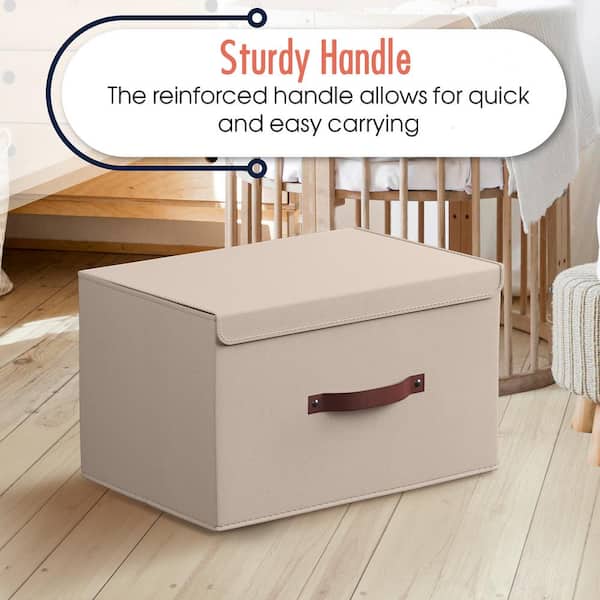 Ornavo Home Foldable Linen Storage Cube Bin with Leather Handles - Set of 6 - Beige