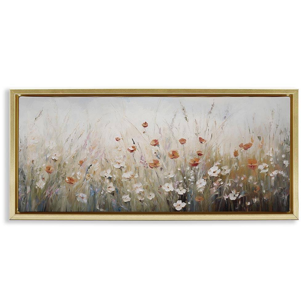 Neutral Poppy Blooms by Ramona Murdock Gold Floater Frame Graphic Art Print Nature 25 in. x 11 in. price history on PriceWatchPro