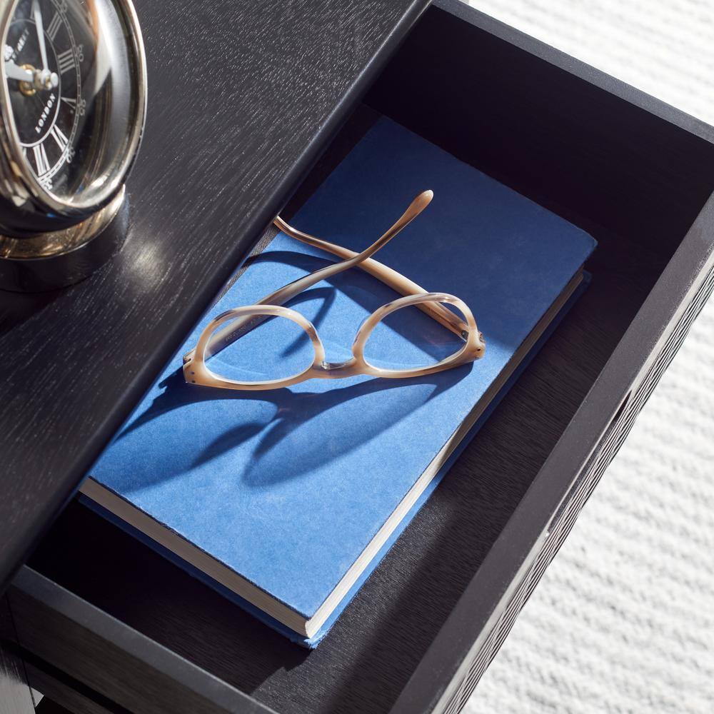 Classic Contemporary Black Accent Table with Basket Drawer
