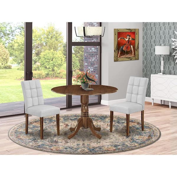 HOME IMPORTS EMPORIUM 3-Piece Antique Walnut Finish Solid Wood Top-Round Dining Room Set with Dropleaf-Seats-4