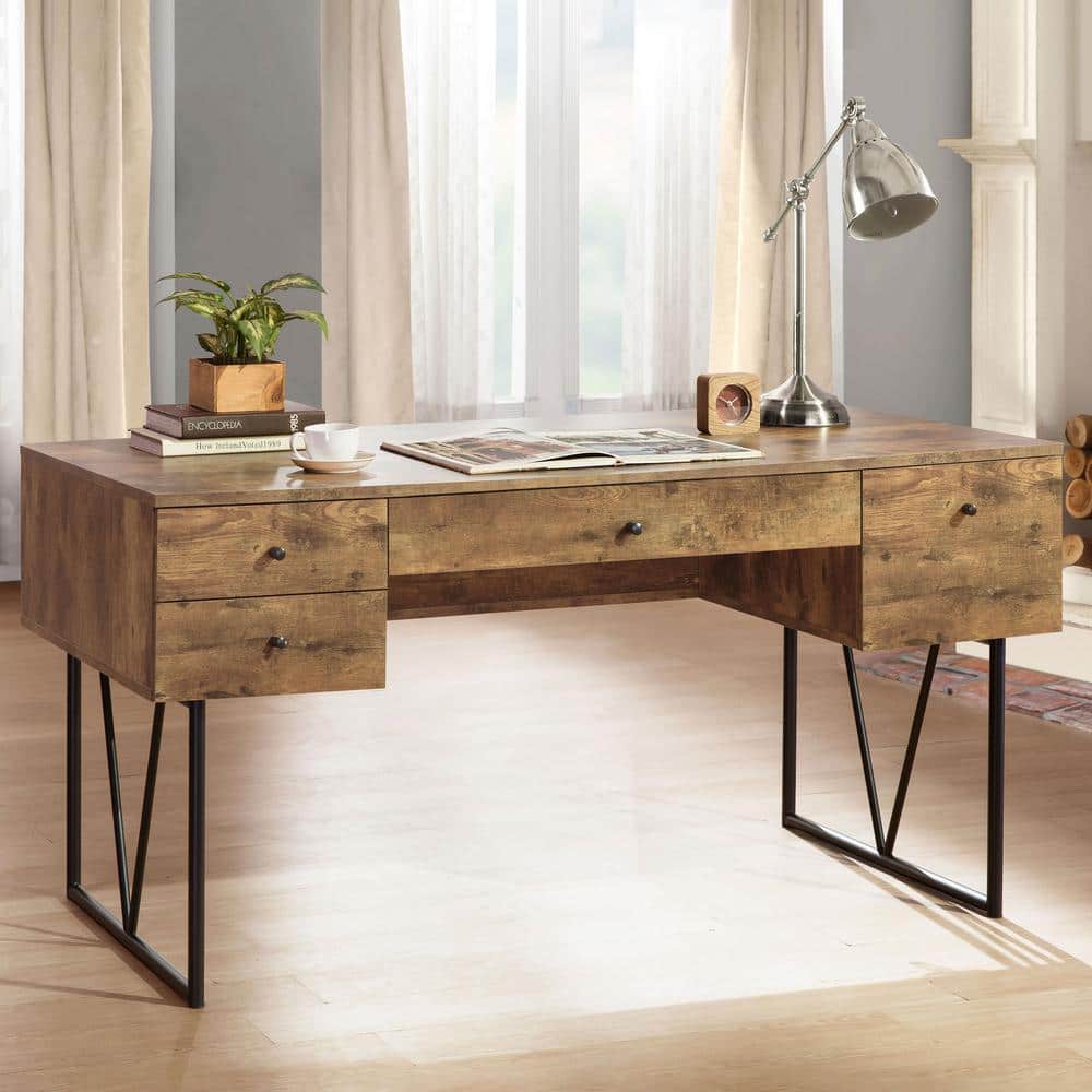 Rustic Industrial Nutmeg Brown Home Office Desk with 4 Drawers