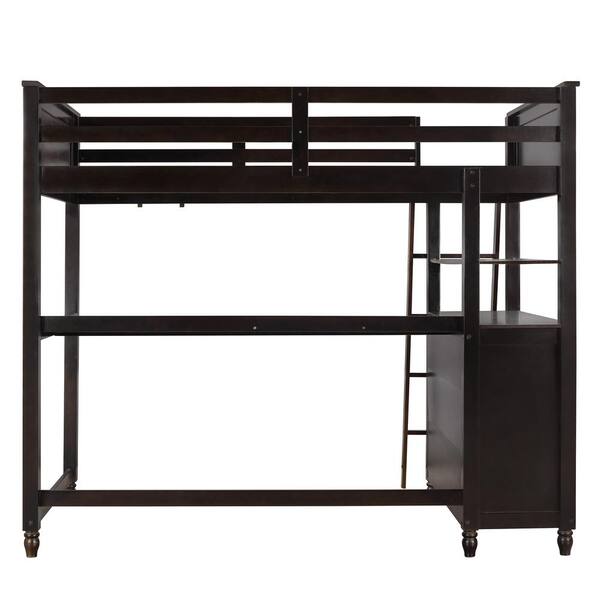 Espresso Twin Size Loft Bed With Desk Wooden Loft Bed Frame With 3 Big Drawers And Shelves For Kids Teens Adults T 011 P The Home Depot