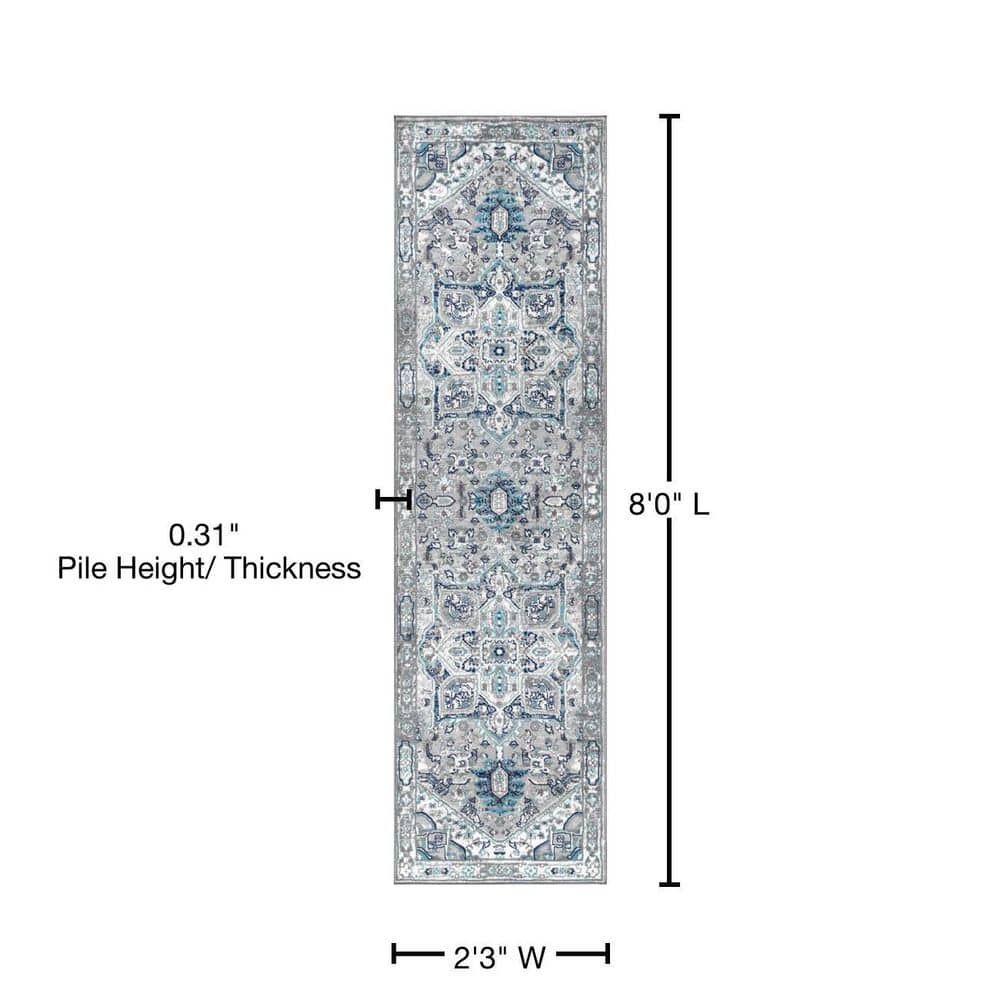 Light Grey/Blue Modern Persian Medallion 2x8 Runner Rug