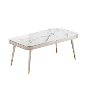 63 in. Rectangle Beige Sintered Stone Top Dining Table with Solid Wood Legs (Seats 6)
