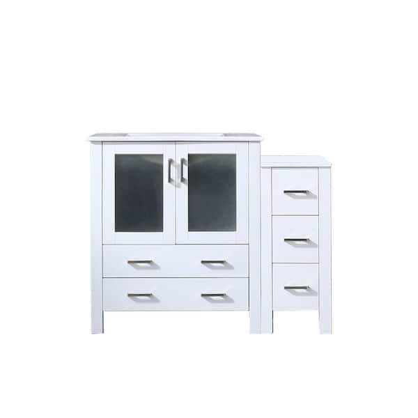 Volez 42 in W x 18.25 in D White Single Bath Vanity with Side Cabinet, and White Ceramic Top