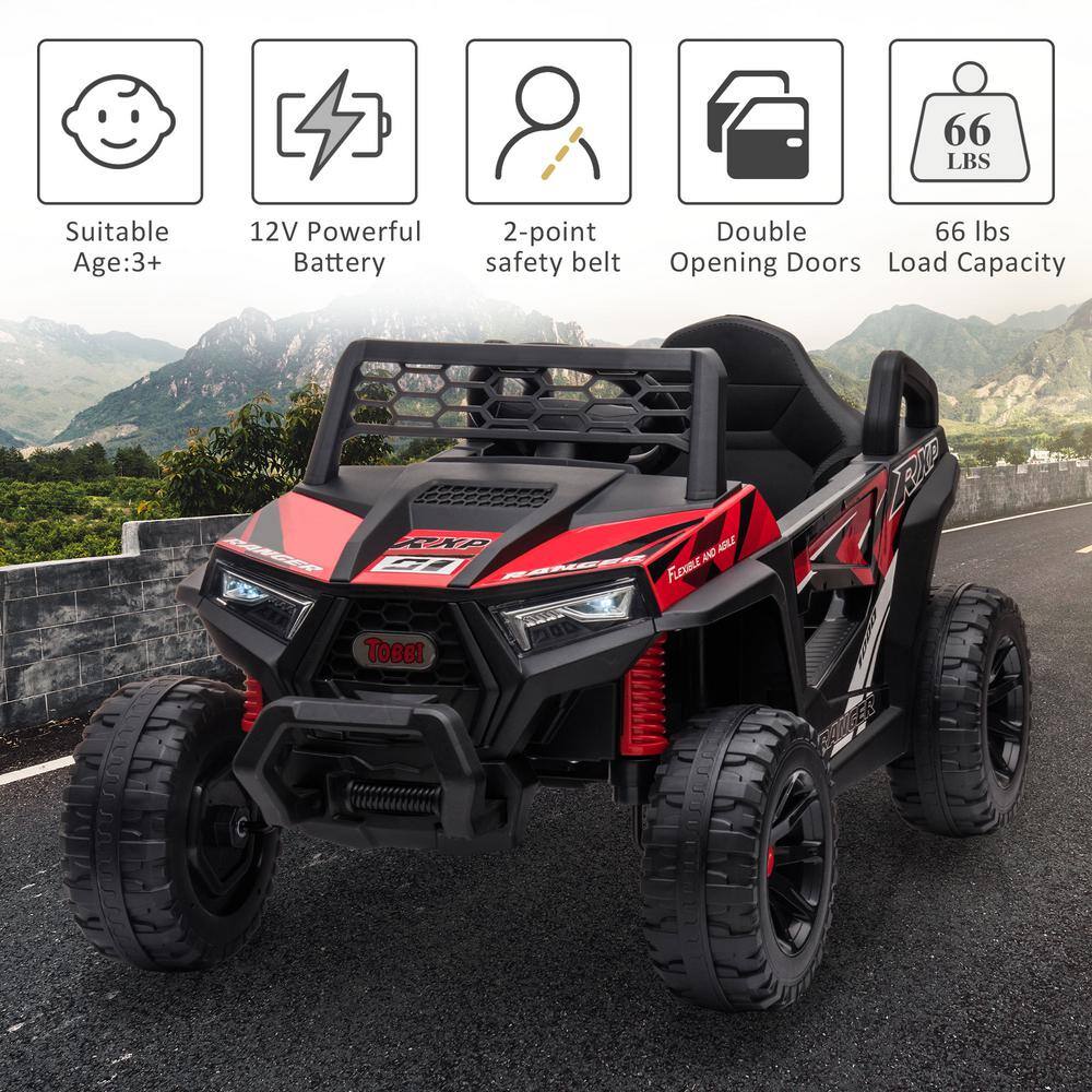 12V Black and Red Kids Off-Road UTV Ride-On