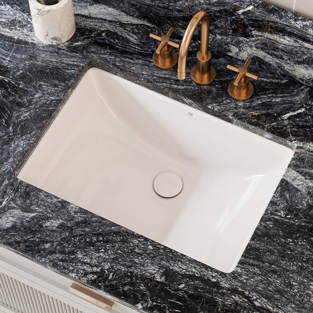 21" White Glossy Ceramic Rectangular Undermount Bathroom Sink